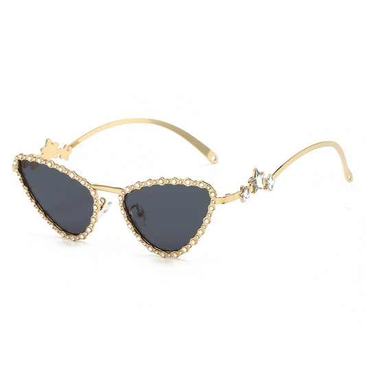 High-grade Cat-eye Sunglasses for Women with Metal Elements and Five-pointed Stars, All-match New Personalized Fashion Sunglasses