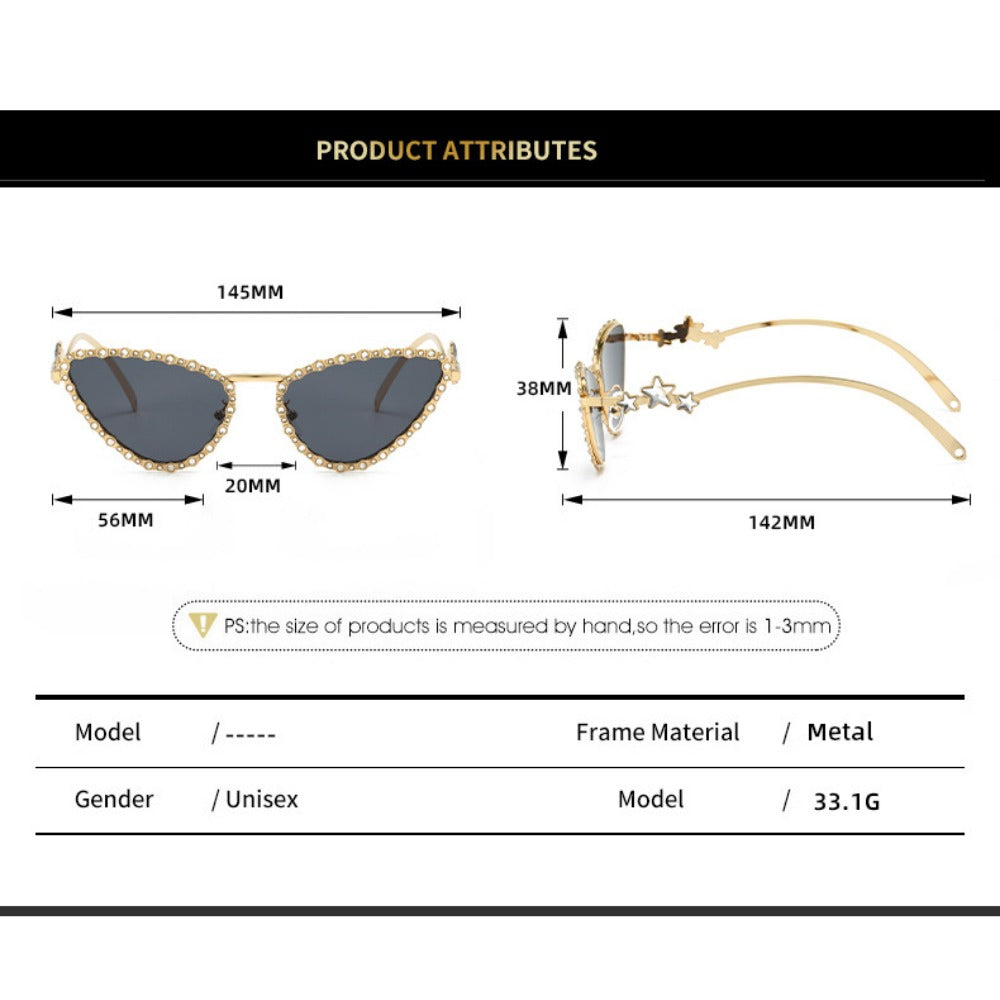 High-grade Cat-eye Sunglasses for Women with Metal Elements and Five-pointed Stars, All-match New Personalized Fashion Sunglasses