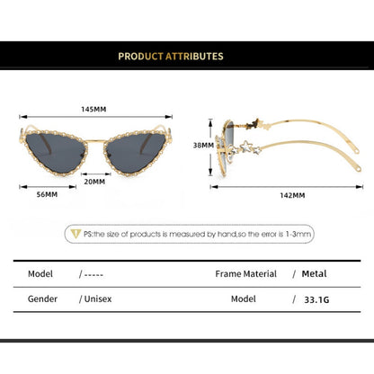 High-grade Cat-eye Sunglasses for Women with Metal Elements and Five-pointed Stars, All-match New Personalized Fashion Sunglasses