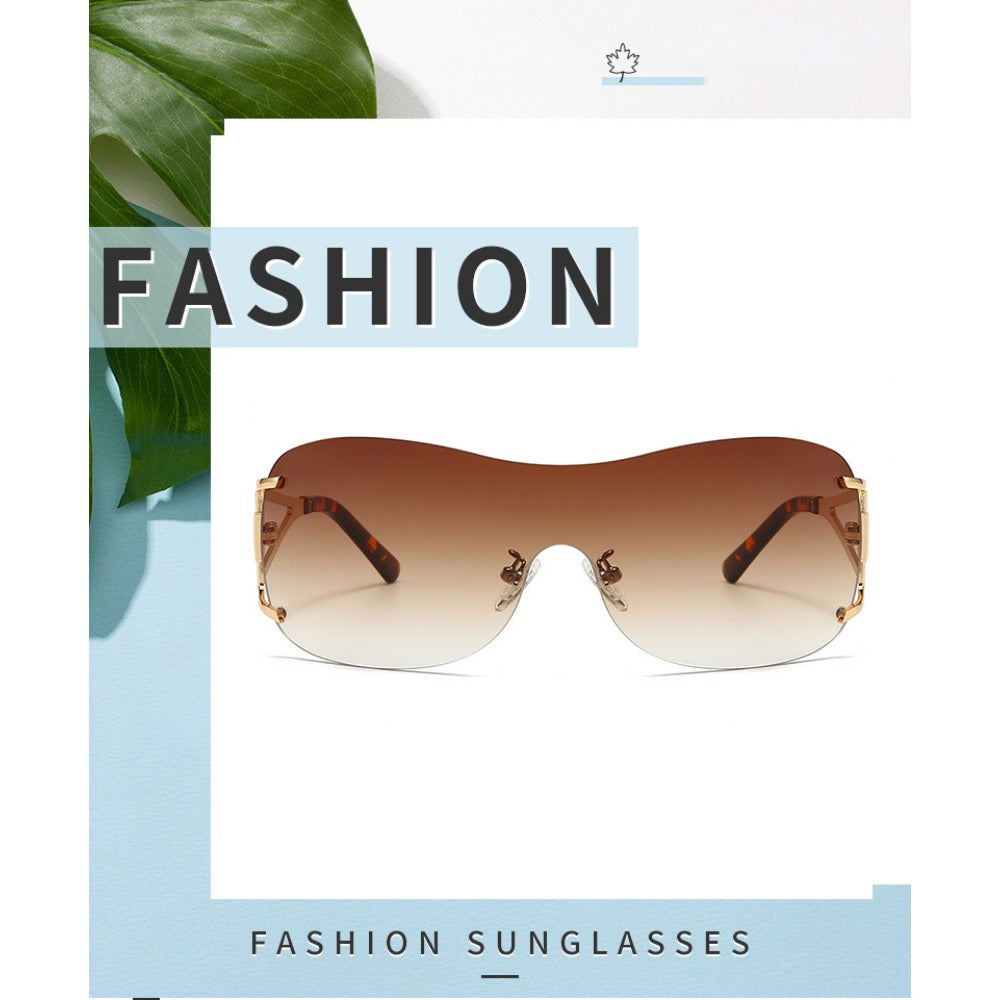 New Fashion Retro Sunglasses for Women Large Frame One-piece Frameless Sunglasses for Men UV Protection Sunglasses