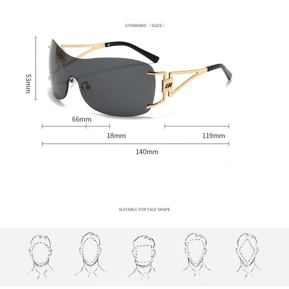 New Fashion Retro Sunglasses for Women Large Frame One-piece Frameless Sunglasses for Men UV Protection Sunglasses