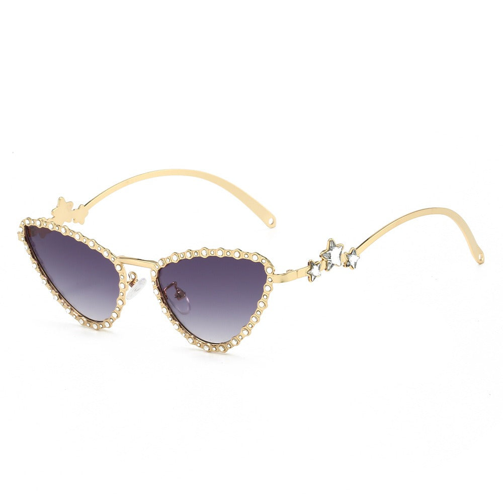 High-grade Cat-eye Sunglasses for Women with Metal Elements and Five-pointed Stars, All-match New Personalized Fashion Sunglasses