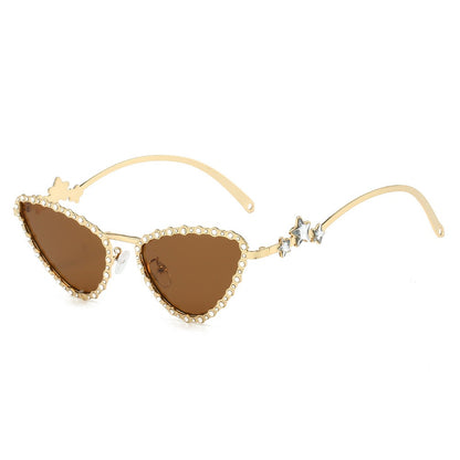 High-grade Cat-eye Sunglasses for Women with Metal Elements and Five-pointed Stars, All-match New Personalized Fashion Sunglasses