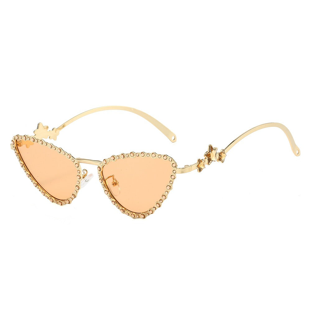 High-grade Cat-eye Sunglasses for Women with Metal Elements and Five-pointed Stars, All-match New Personalized Fashion Sunglasses