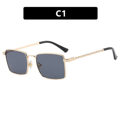 Beach Vacation Sunglasses New Style Women's Square Sunglasses Threaded Metal Temples Fashionable Personality Retro Sunglasses Men