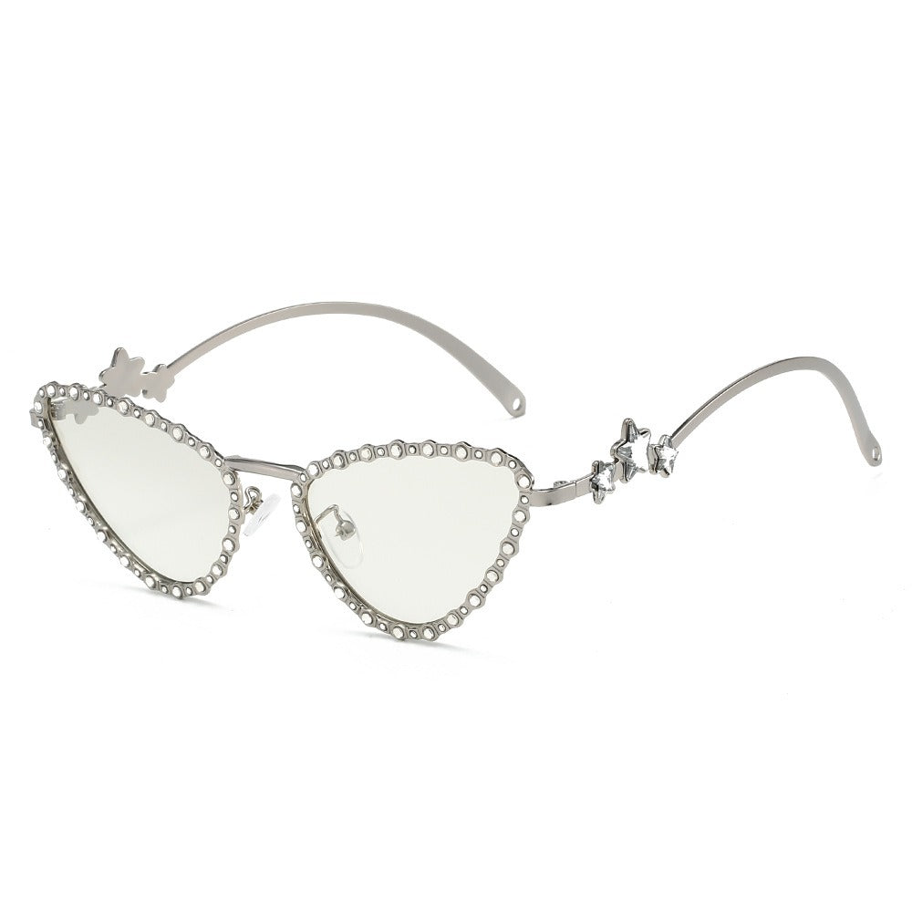 High-grade Cat-eye Sunglasses for Women with Metal Elements and Five-pointed Stars, All-match New Personalized Fashion Sunglasses