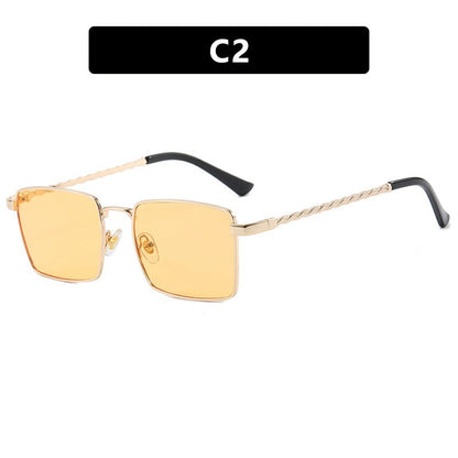 Beach Vacation Sunglasses New Style Women's Square Sunglasses Threaded Metal Temples Fashionable Personality Retro Sunglasses Men