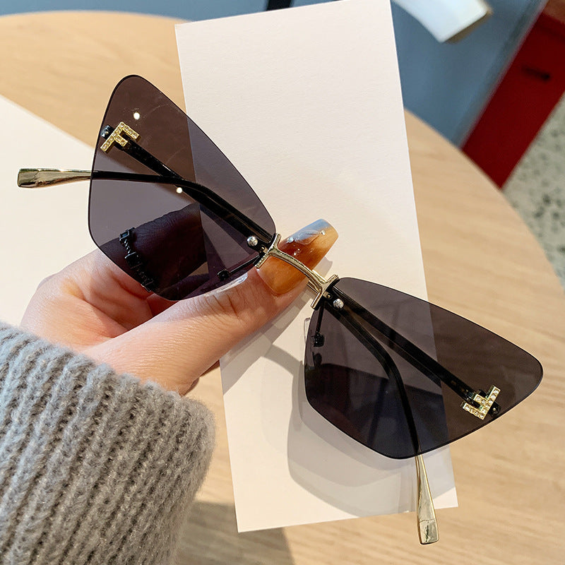 New Cat-eye Sunglasses Letter F Diamond Sunglasses for Women High-end Frameless Metal Sunglasses