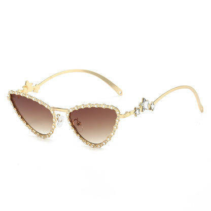 High-grade Cat-eye Sunglasses for Women with Metal Elements and Five-pointed Stars, All-match New Personalized Fashion Sunglasses