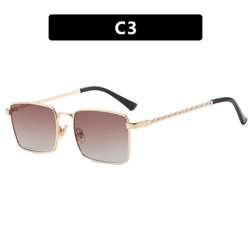 Beach Vacation Sunglasses New Style Women's Square Sunglasses Threaded Metal Temples Fashionable Personality Retro Sunglasses Men