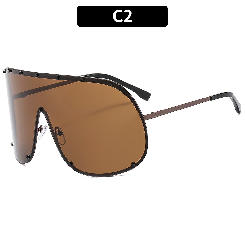 High Quality Brown One-piece Sunglasses New Style Glasses Large Frame Anti-ultraviolet Sunglasses Goggles