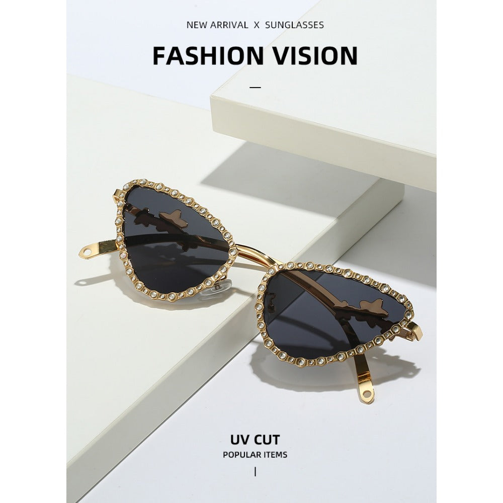 High-grade Cat-eye Sunglasses for Women with Metal Elements and Five-pointed Stars, All-match New Personalized Fashion Sunglasses